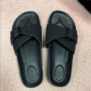 Birkenstock Black Cross-Strap Slide Sandals